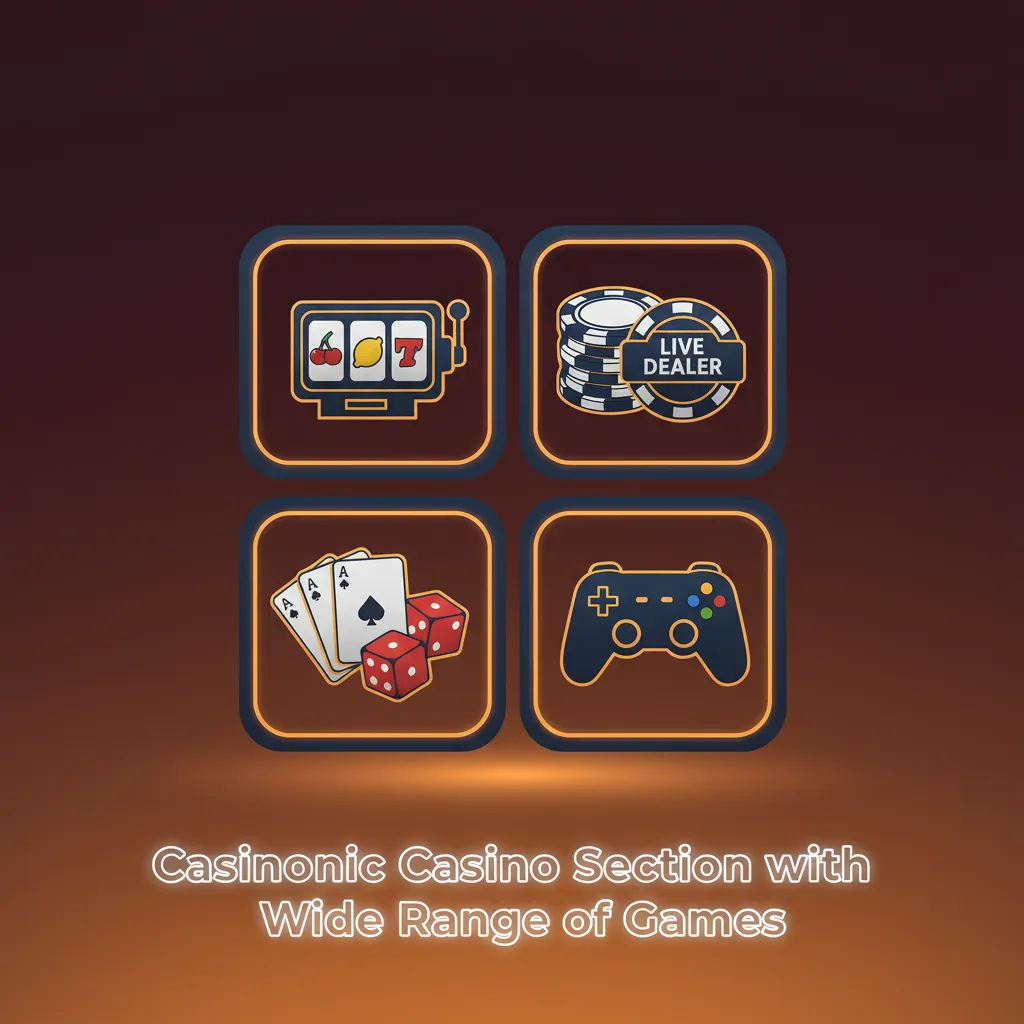 Casinonic casino lobby with 3,000+ games, search filters, and categories: pokies, jackpots, roulette, blackjack, video poker.