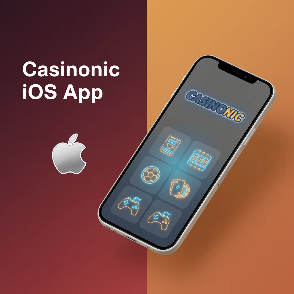 Casinonic iOS app displayed on iPhone and iPad with betting, pokies, live dealers, payments; requires iOS 12 or later.