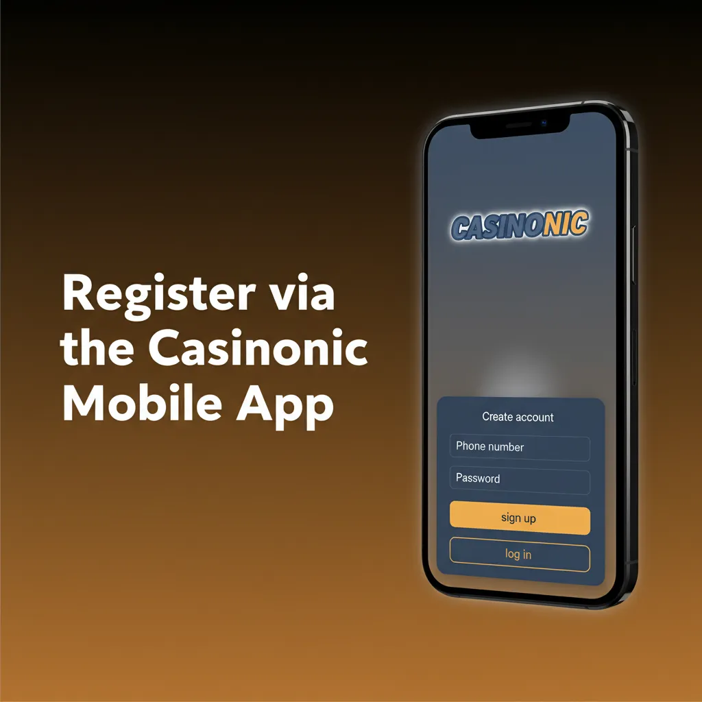Casinonic app registration: download, sign up, choose method, enter details, verify, then enable biometric sign-in.