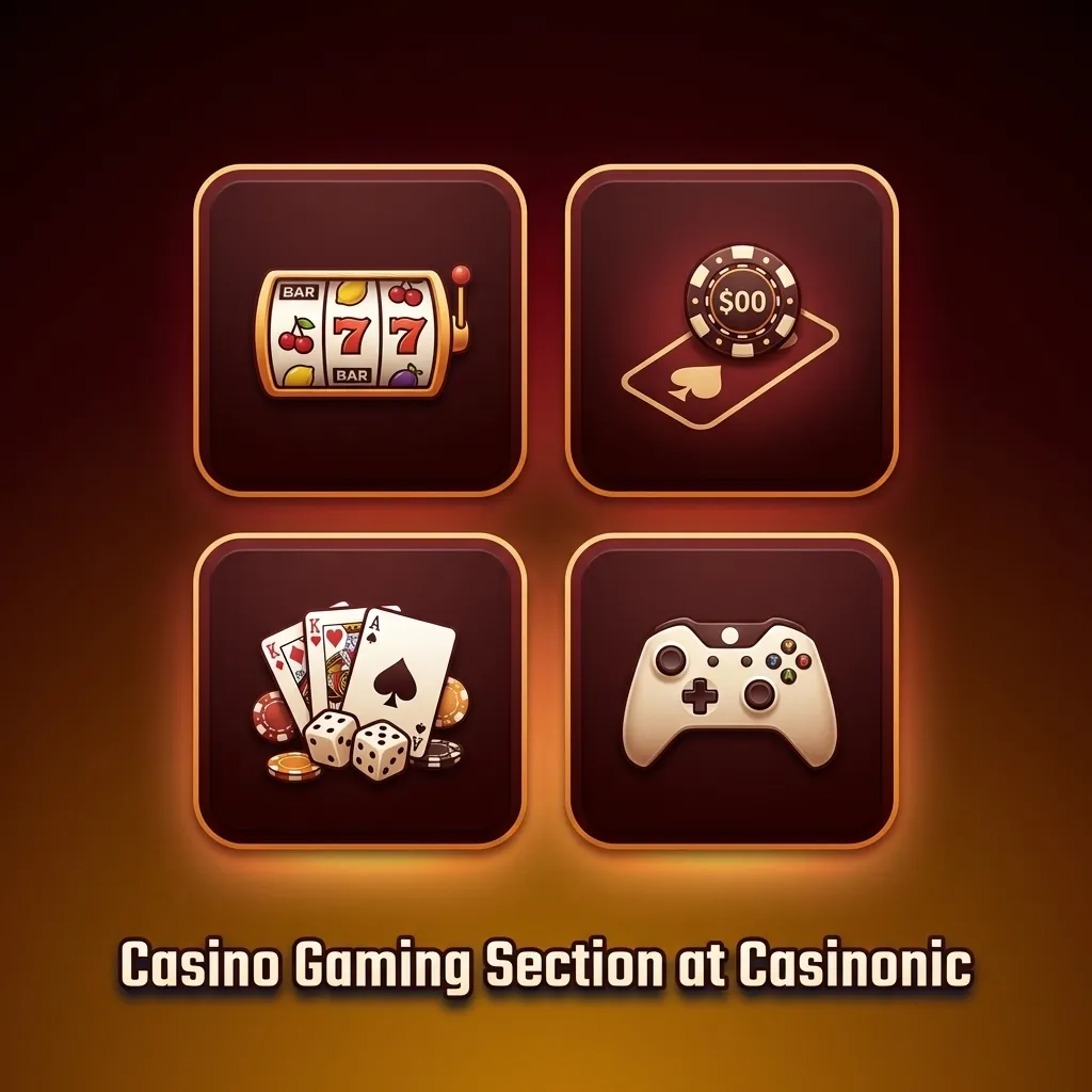 Casinonic casino gaming section showing 3,000+ games including pokies, table games, live casino, and jackpots for players