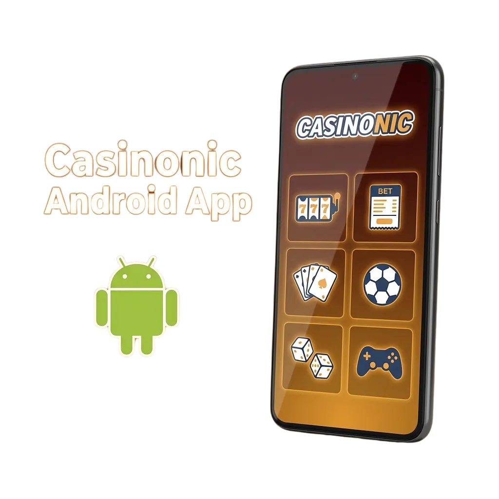 Casinonic Android app icon showing mobile casino gaming interface for devices running Android 5.0 or higher