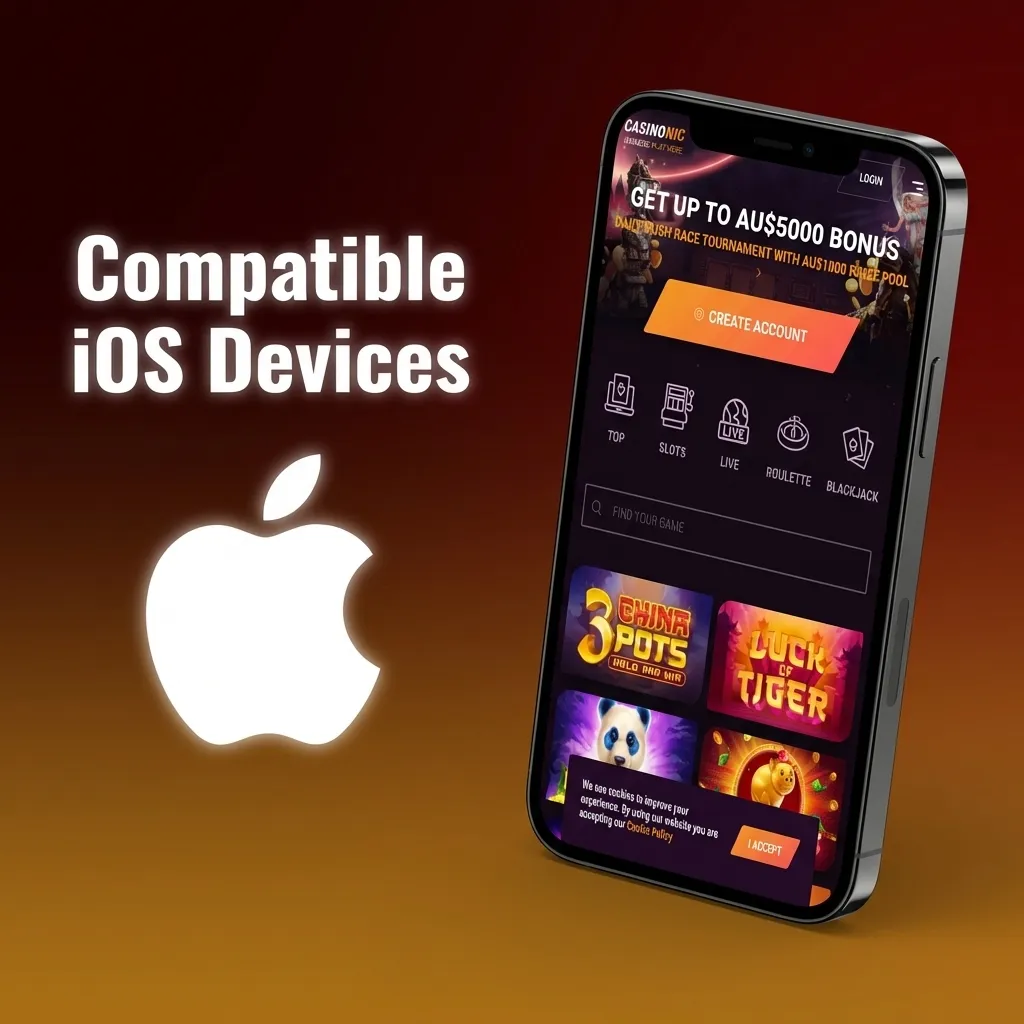 Casinonic app compatible iOS devices including iPhone X through 15 series and iPad Air and Pro models