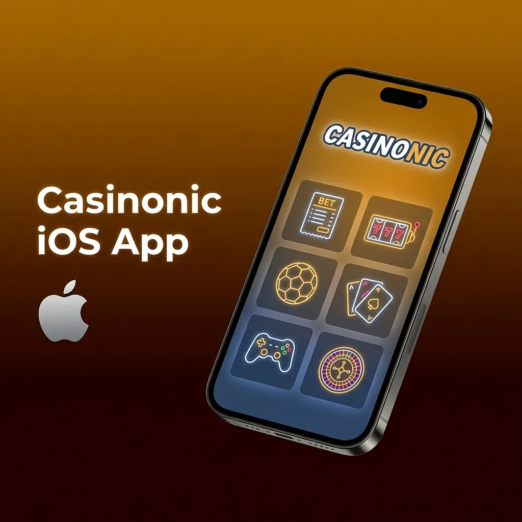 Casinonic iOS app interface showing casino games and sports betting options on iPhone and iPad devices
