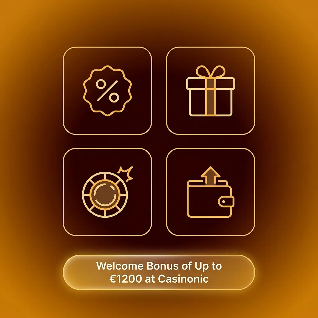 Casinonic casino welcome bonus package showing four-tier deposit bonuses totaling up to €1200 for new players